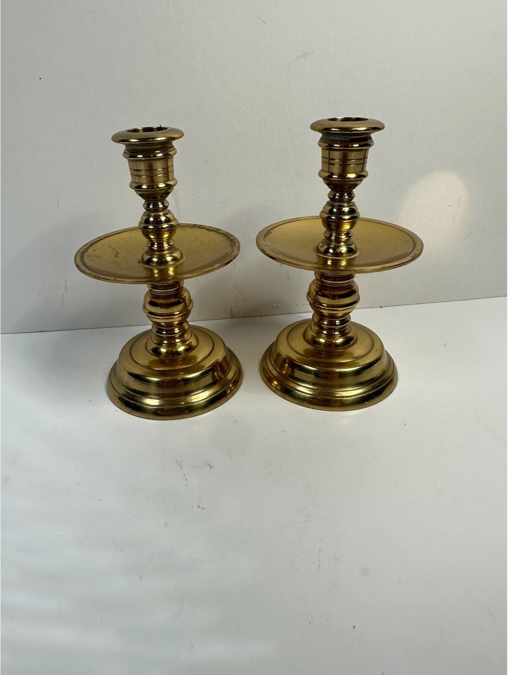 Pair Brass Candlesticks Chime Tapers Japan MCM Mid-Century Modern 7 1/4”